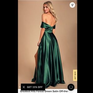 NWT Lulus Greatest Hits Forest Green Satin Off-the-Shoulder Maxi Dress
